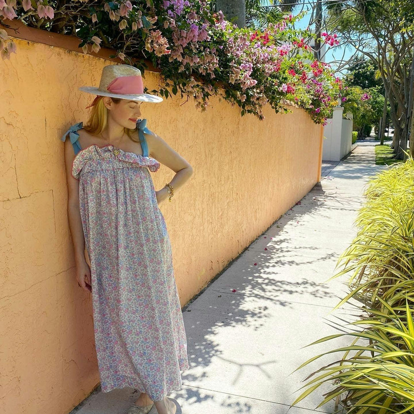 Zinnia Sun Hat - Long & Thin Vintage Eyelet Lace Ribbon