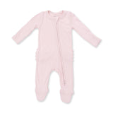 Solid Veiled Pink Rib - 2 Way Ruffle Back Zipper Footie