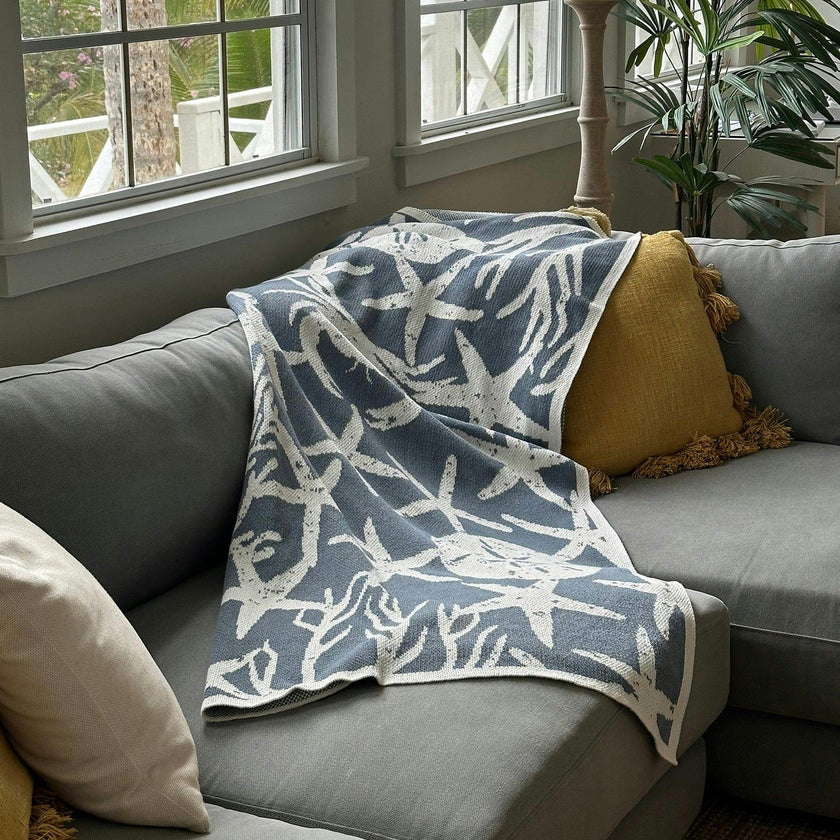 Cotton Sustainable Knit Throw Blanket | Coastal - Ocean's Edge