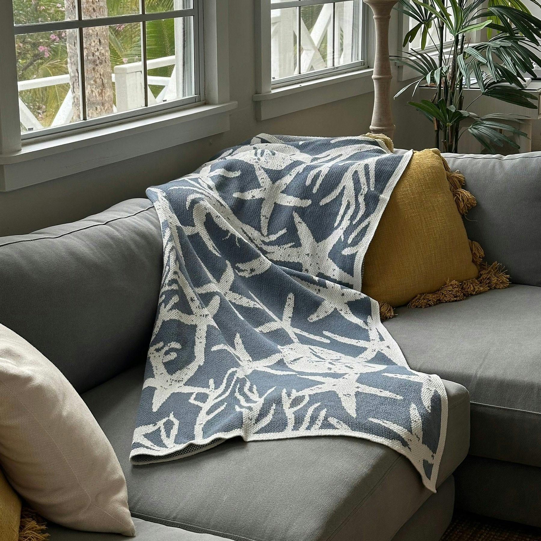 Cotton Sustainable Knit Throw Blanket | Coastal - Ocean's Edge