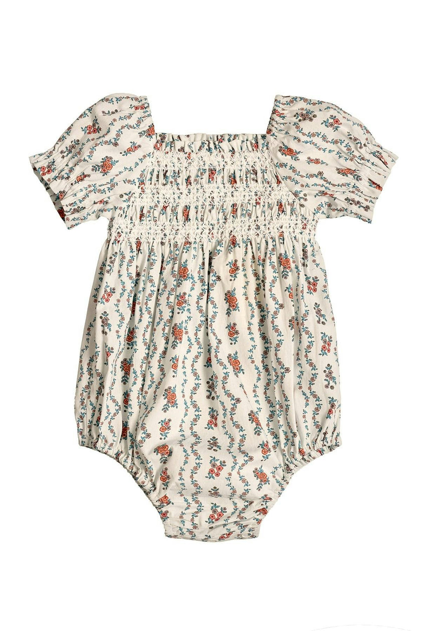 Baby Sunday Best Romper in Linear Poppy Woodblock