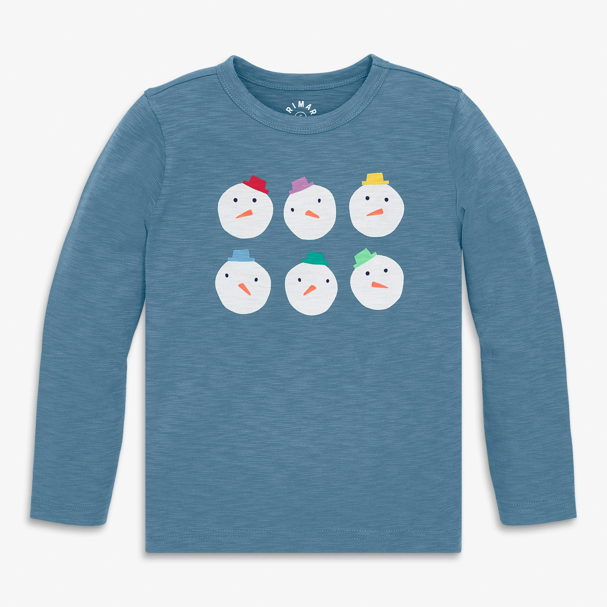 Kids long sleeve rainbow snowmen tee