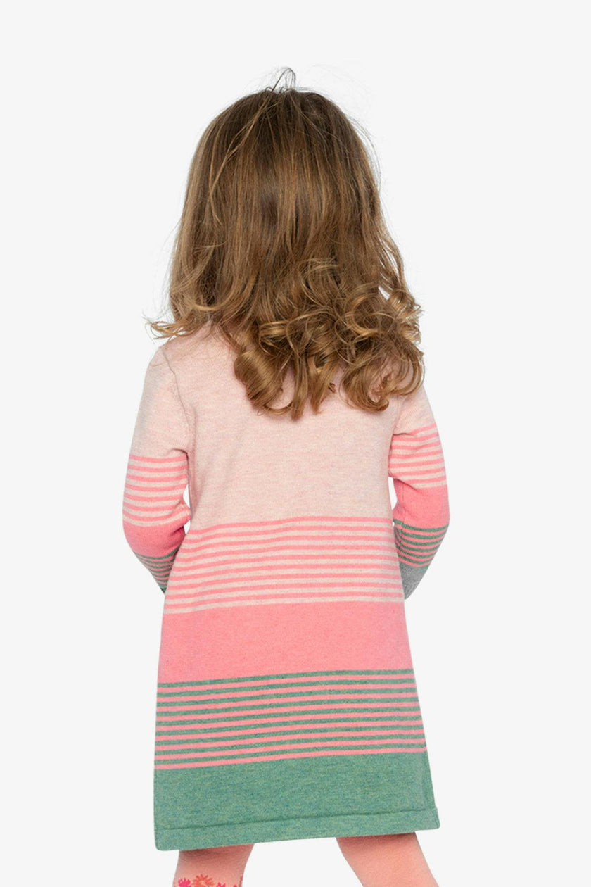 Knitted Stripe Dress Very Pale Pink And Green