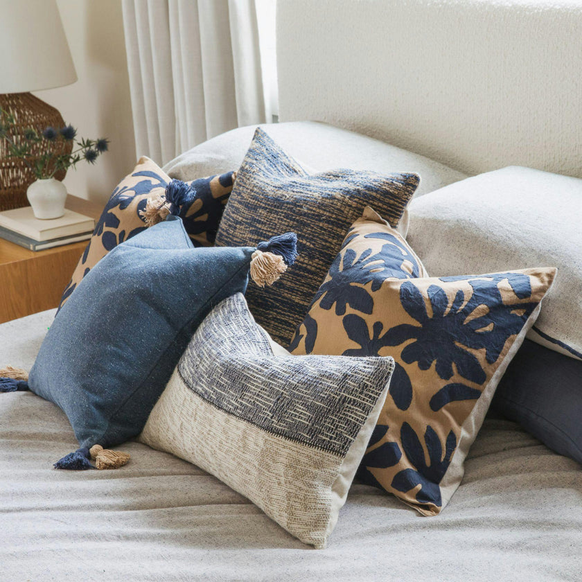 Indigo Reef Blue Botanical Texture Pillow