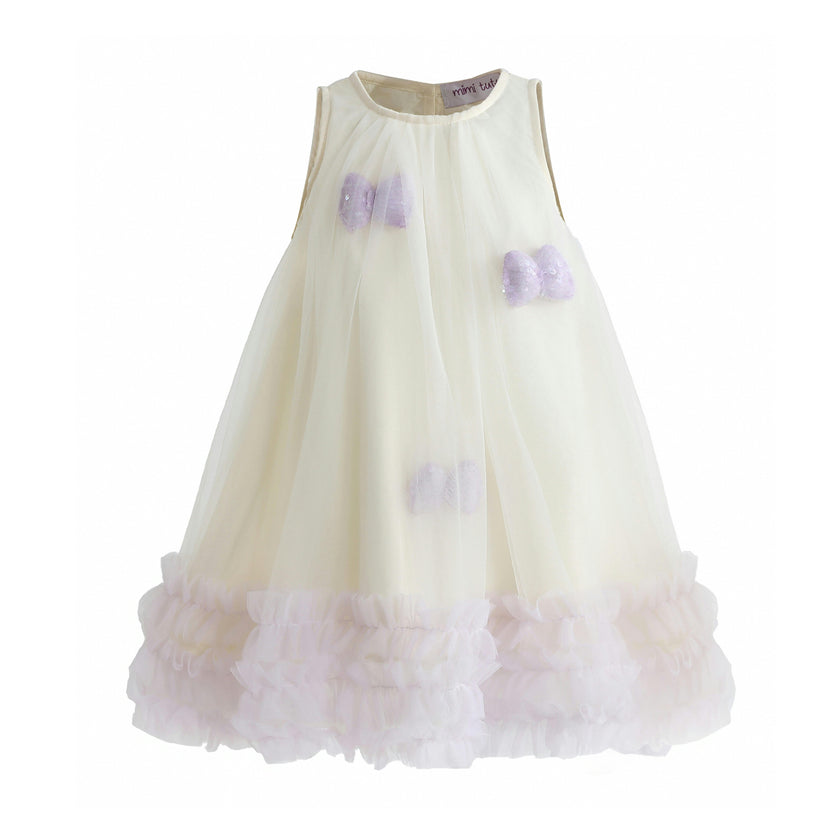 Cream & Purple Nayara Bow Dress