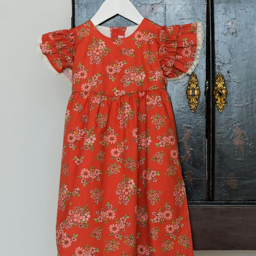 Red Floral Elsie Girl Empire Dress