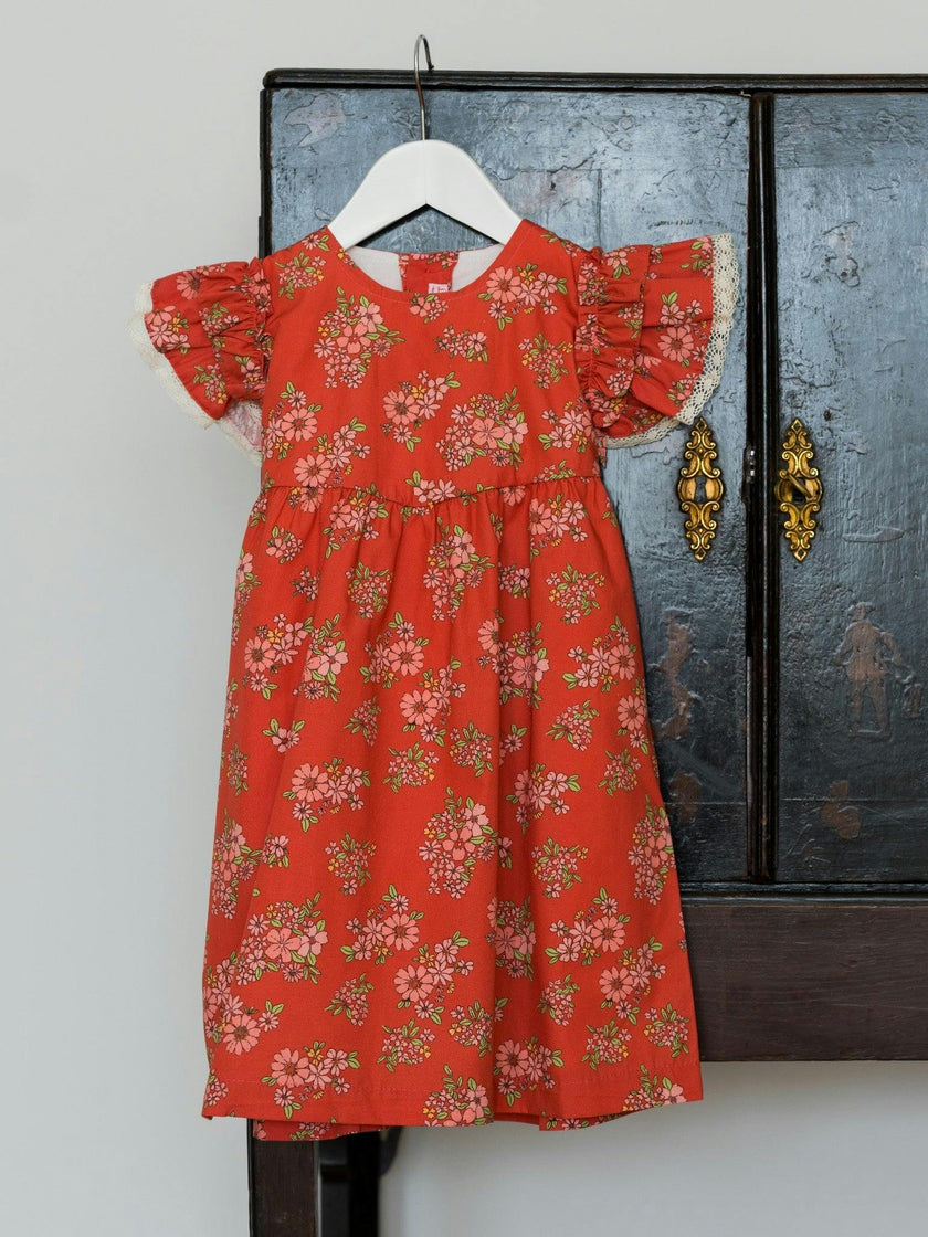 Red Floral Elsie Girl Empire Dress