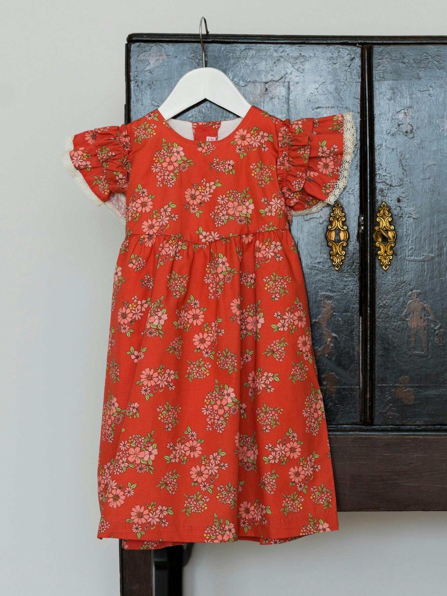 Red Floral Elsie Girl Empire Dress