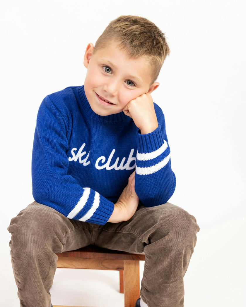 Kids Ski Club Sweater in Varsity Blue