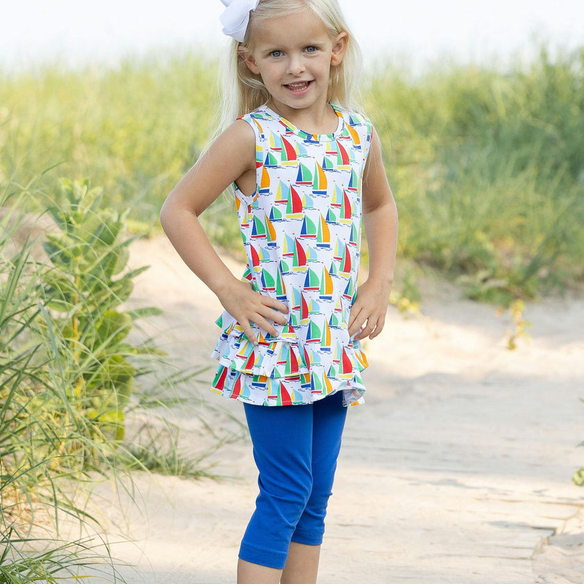 Sailboat Print Tunic with Capri Leggings Set