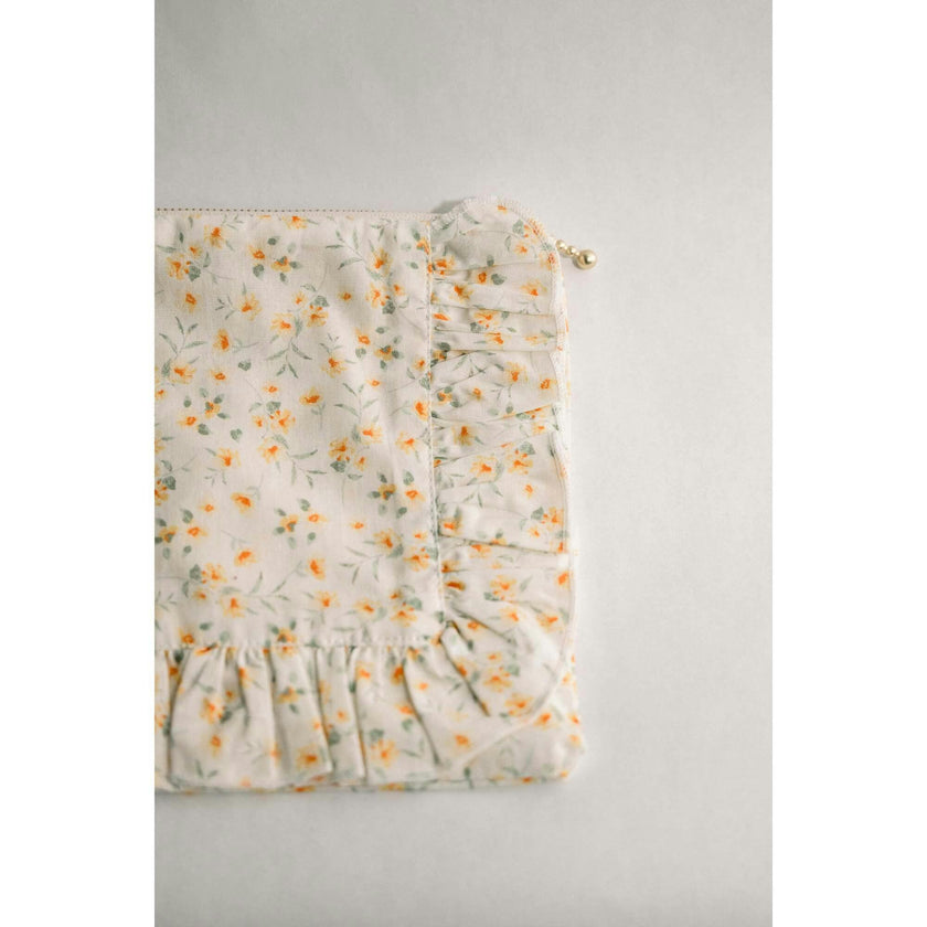 Timeless Floral Ruffle Zipper Pouch | Lemon Blossoms