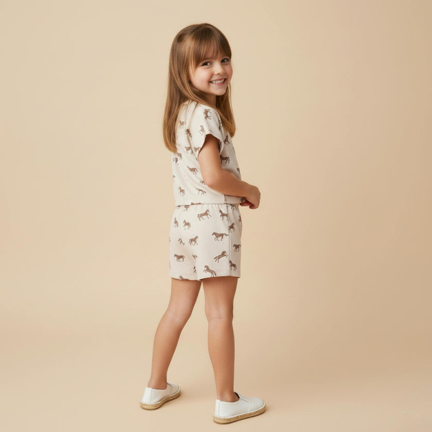Organic Drop Shoulder Tee & Shorts Set - Horses