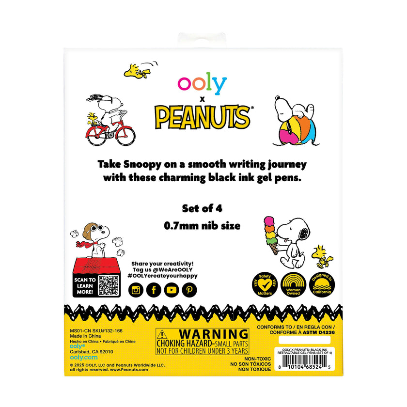 OOLY x Peanuts Black Ink Retractable Gel Pens - Snoopy & Woodstock - Set of 4