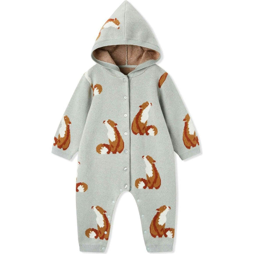 Knitted Birdseye Jacquard Hooded Jumpsuit