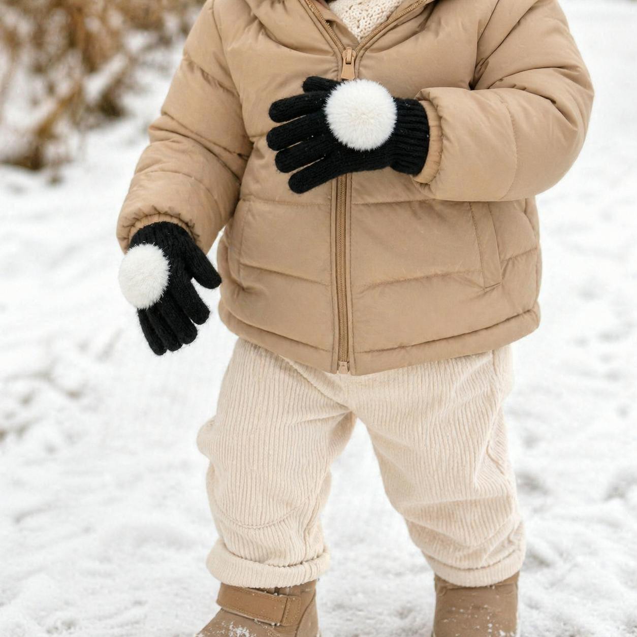 Faux Fur Pom Pom Gloves