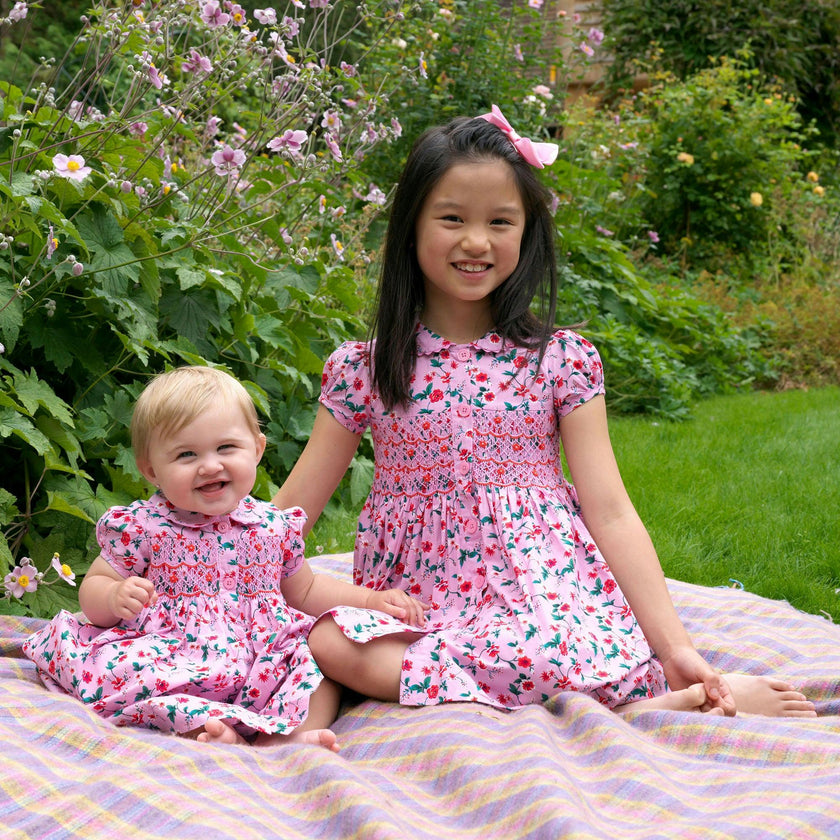 Pink Smocked Button-Front Dress