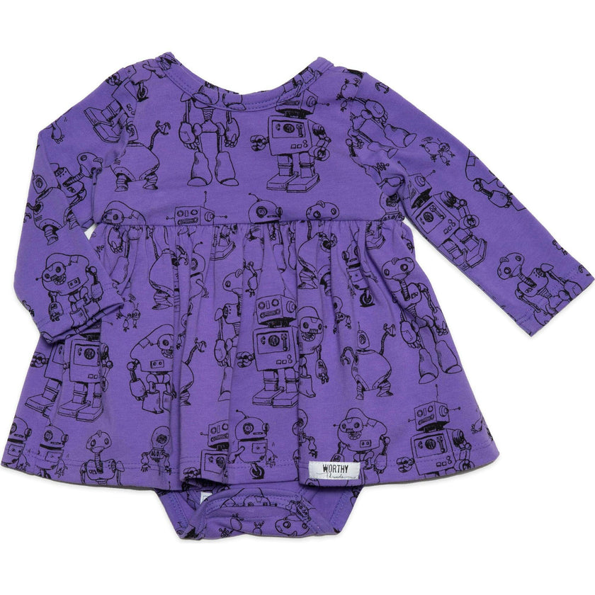 Long Sleeve Bubble Romper in Robots