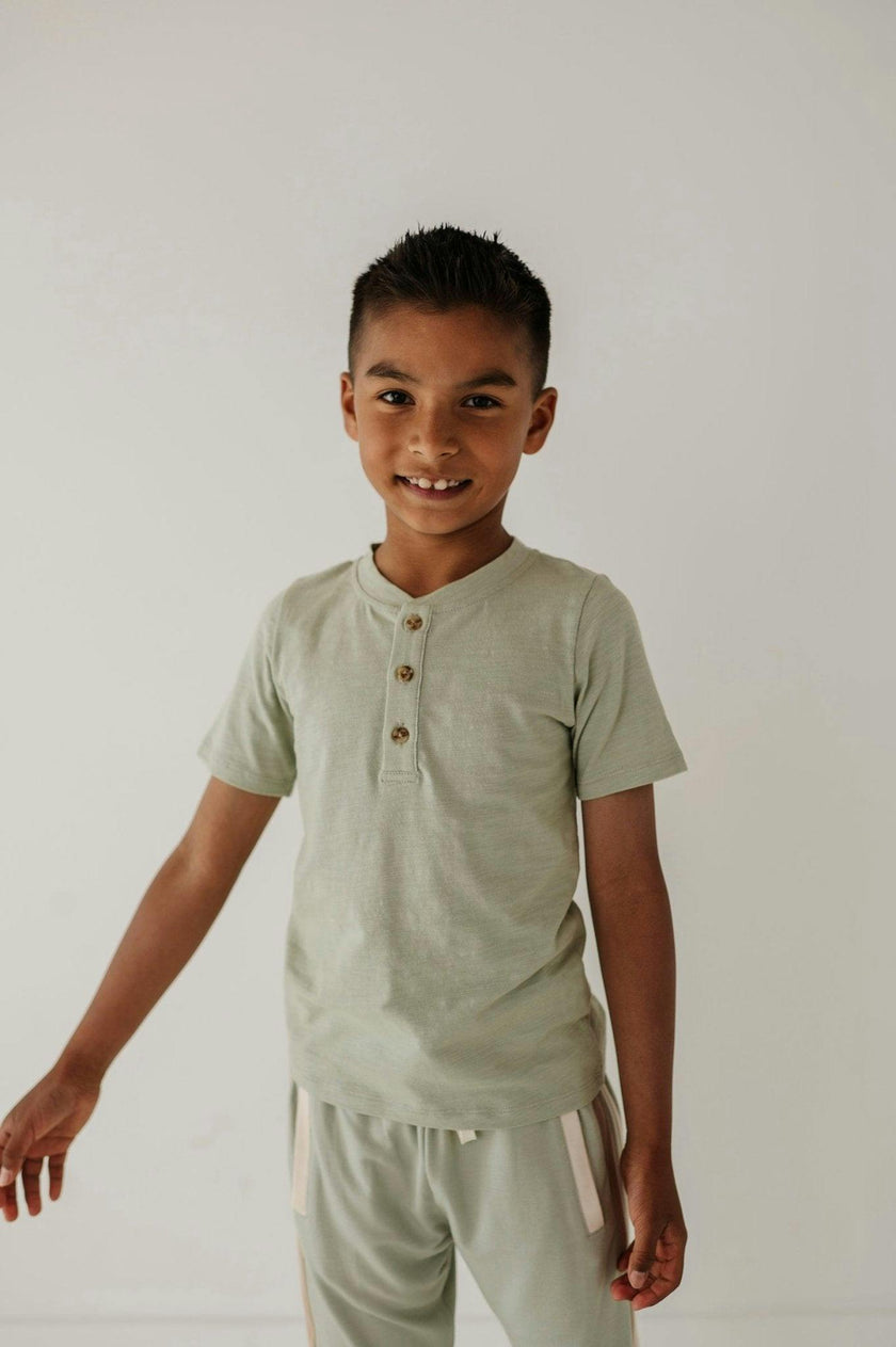 Boys Short Sleeve Henley Shirt in Desert Sage