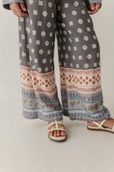 Girls Boho Wide Leg Flowy Pants in Border Print
