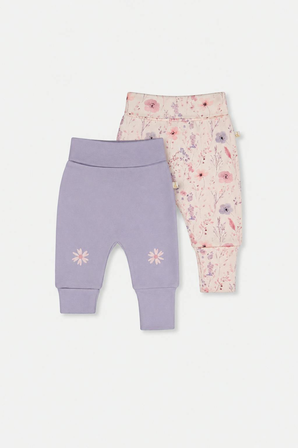Two Pack Organic Cotton Evolutive Pants Pink Printed Flowers