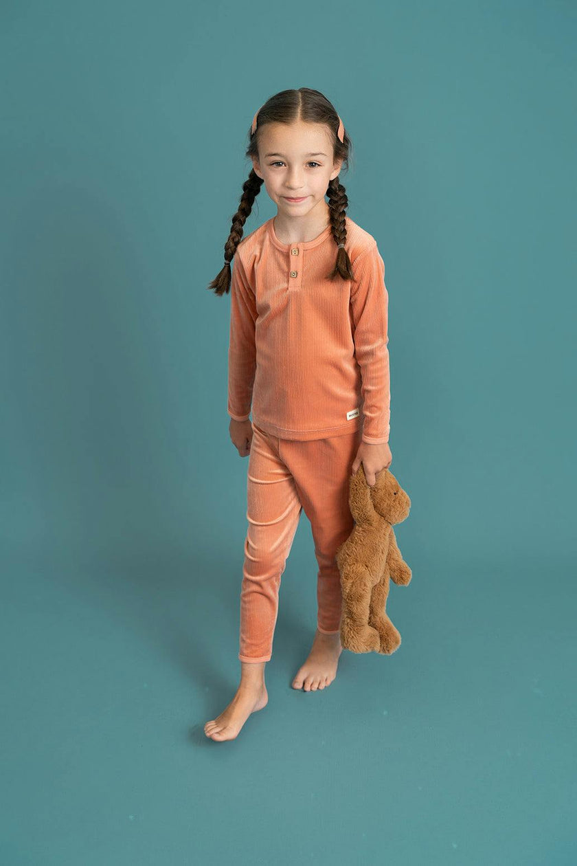 Velour Ribbed Button Front Top and Pants Two Piece Set