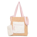 Color Block Tote – Corduroy & Sherpa Bag with Double Pockets + Cozy Coin Purse, Curry