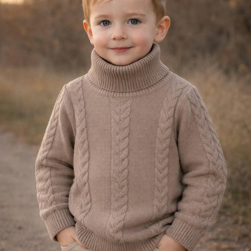 Cable Knit Ribbed Neck Sweater