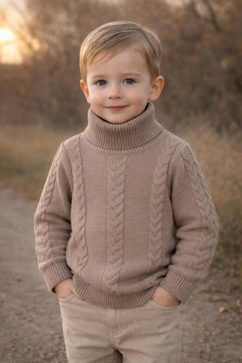 Cable Knit Ribbed Neck Sweater