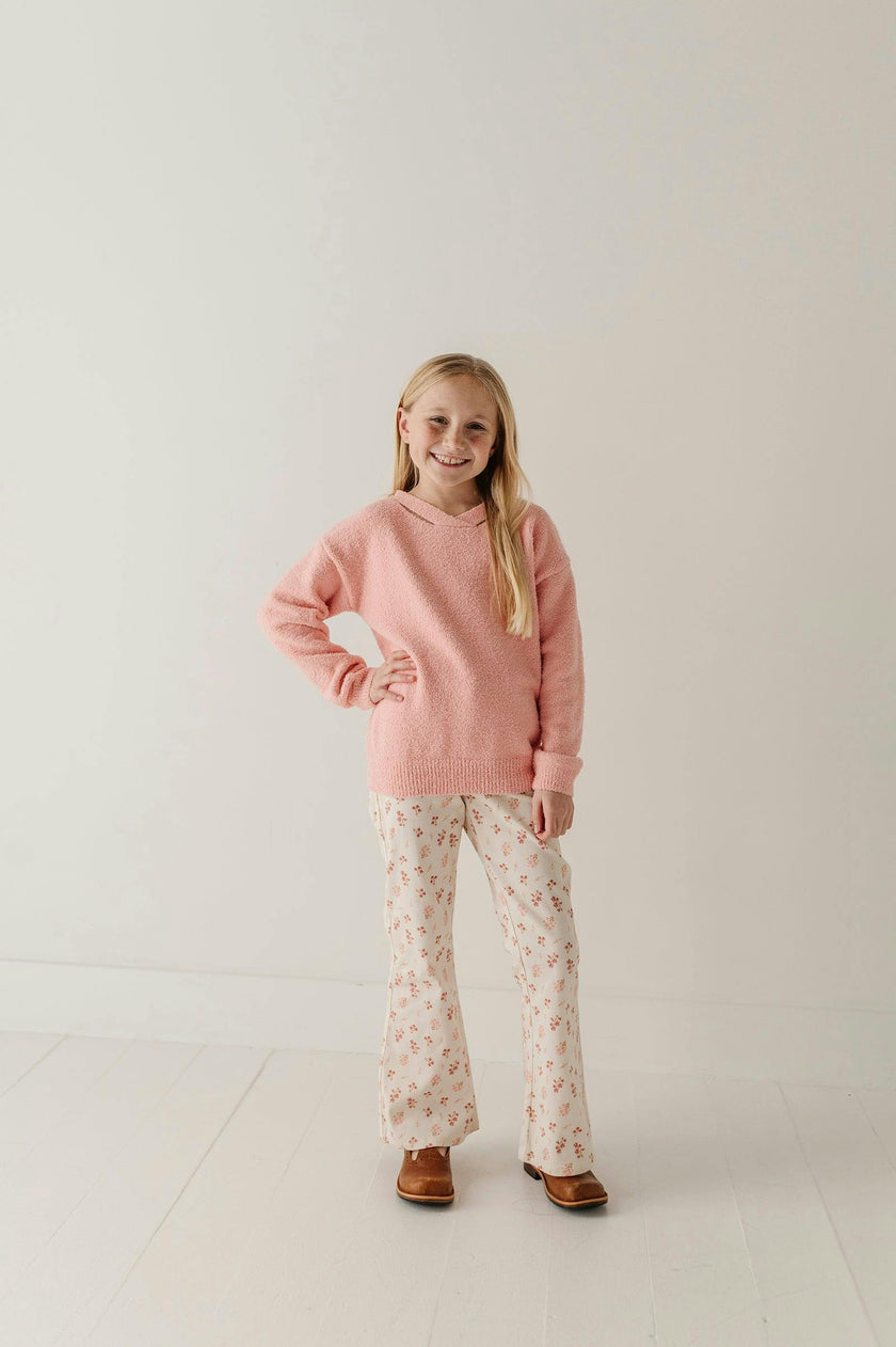 Girls Fuzzy Knit Sweater in Petal Pink