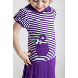 Stripe Knit Pleated Dress With Flowers