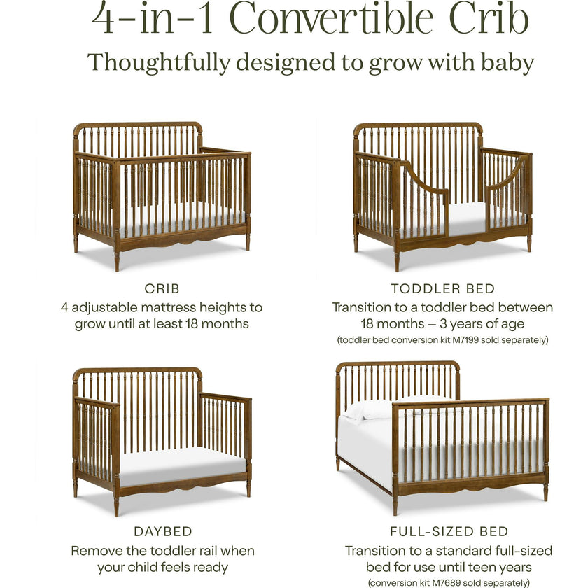 Liberty 4-in-1 Convertible Spindle Crib in Natural Walnut