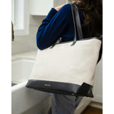 Vegan Leather Work Tote Bag with Removable Insulated Pouch, Black Canvas