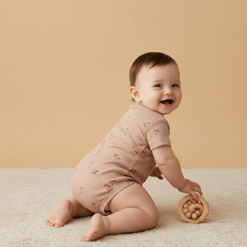 Organic Short Sleeve Bubble Romper - Island Palm