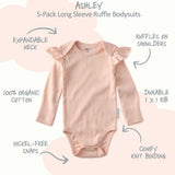 ASHLEY 5-Pack Long Sleeve Ruffle Bodysuits