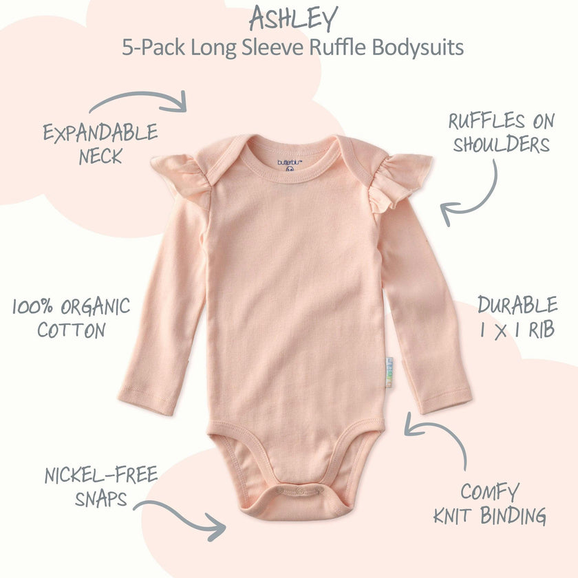 ASHLEY 5-Pack Long Sleeve Ruffle Bodysuits