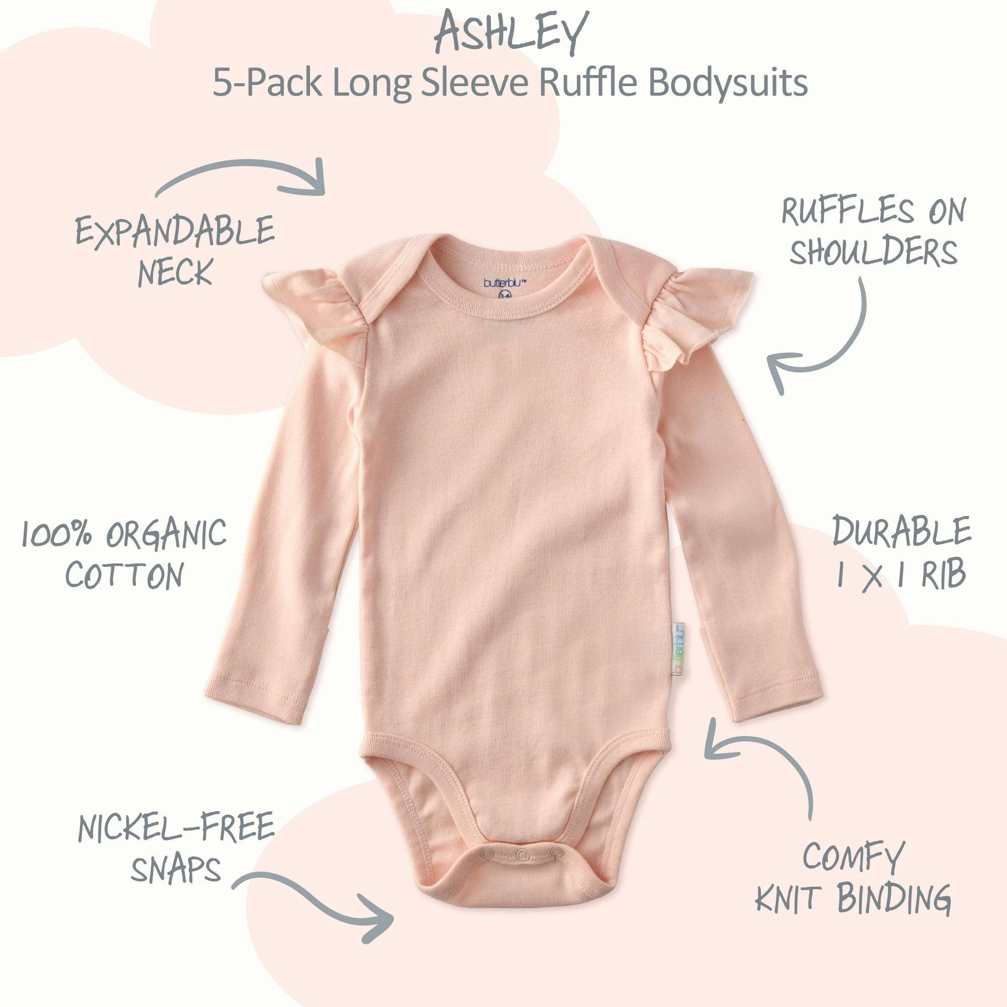 ASHLEY 5-Pack Long Sleeve Ruffle Bodysuits
