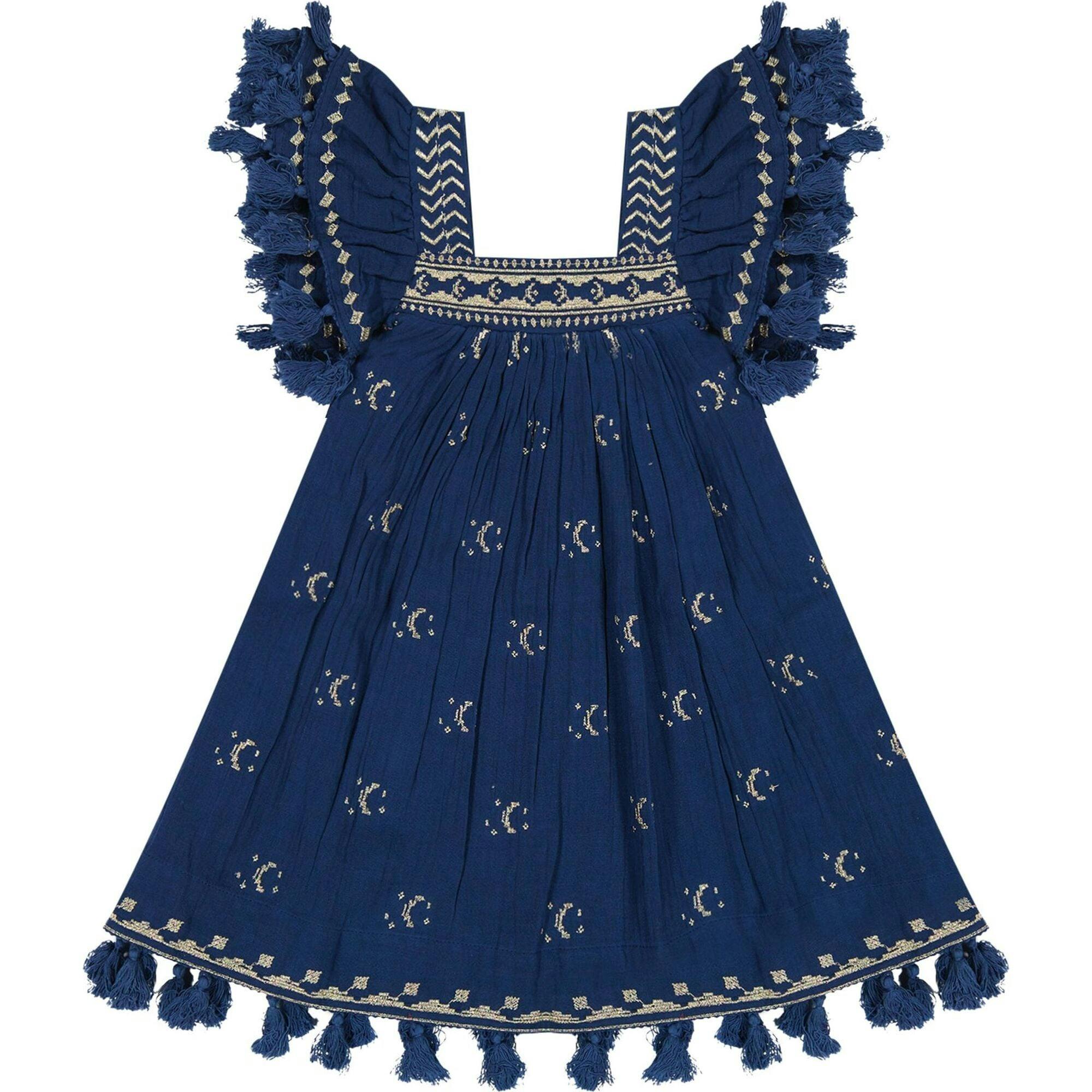 Serena Girls Tassel Dress Galaxy Embroidery, Blue