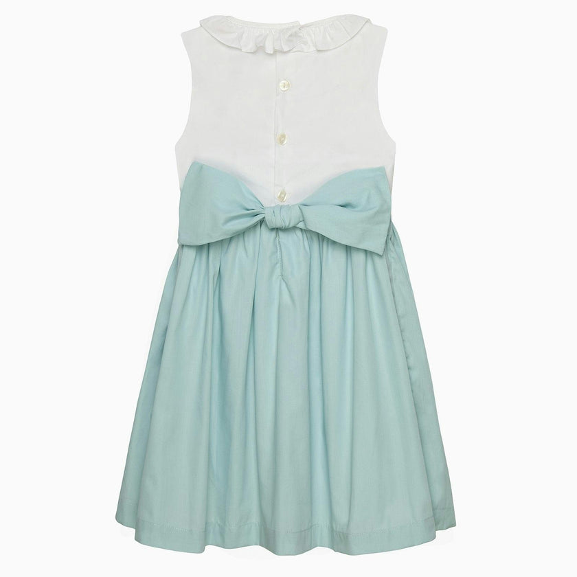 Sleeveless Willow Rose Hand Smocked Dress in Sea Blue
