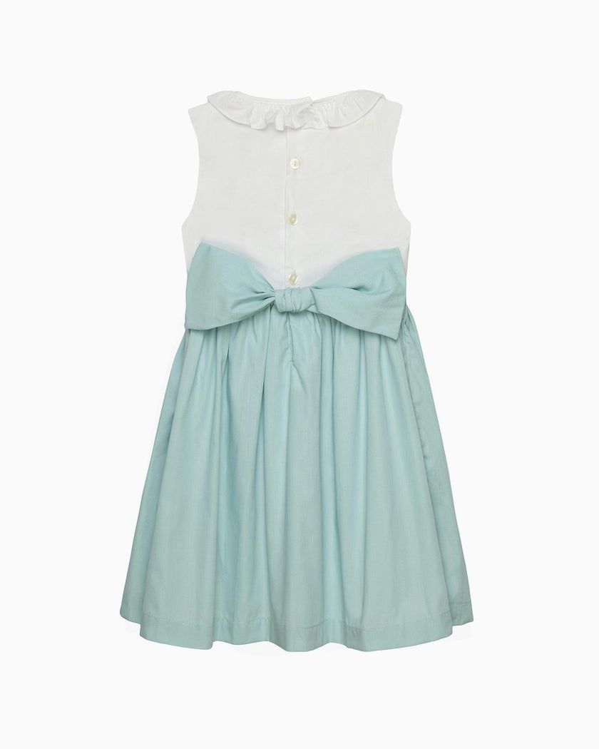 Sleeveless Willow Rose Hand Smocked Dress in Sea Blue