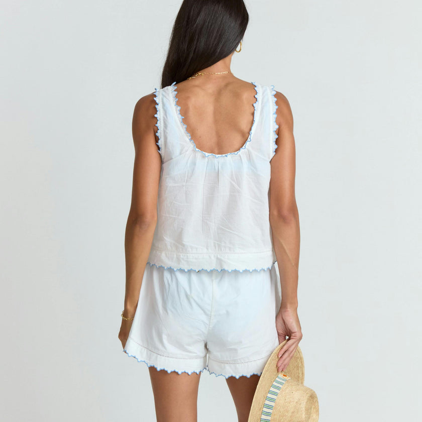 women's white scalloped button up tank