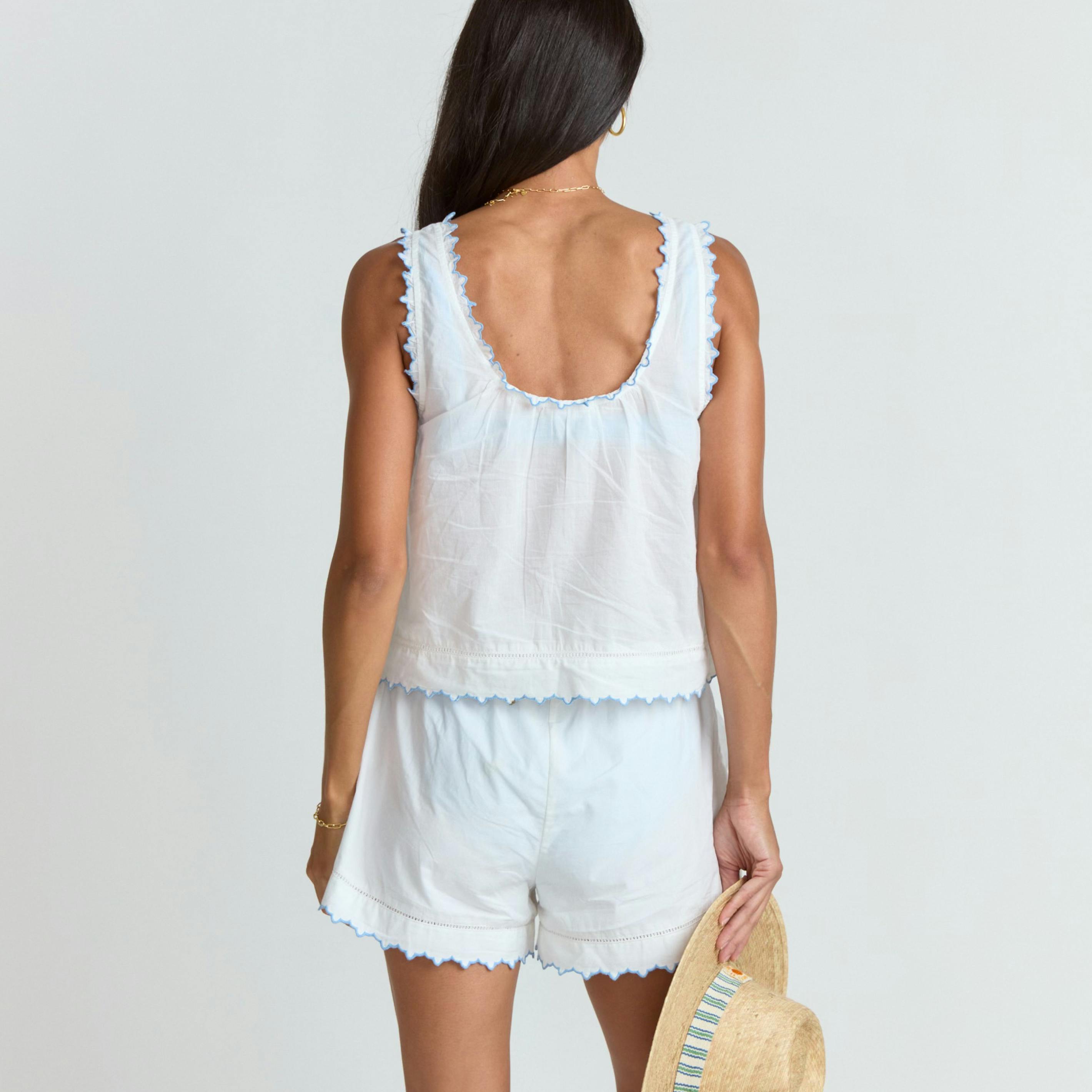 women's white scalloped short
