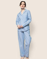 Women's Twill Pajama Set in French Blue Heritage Stripe