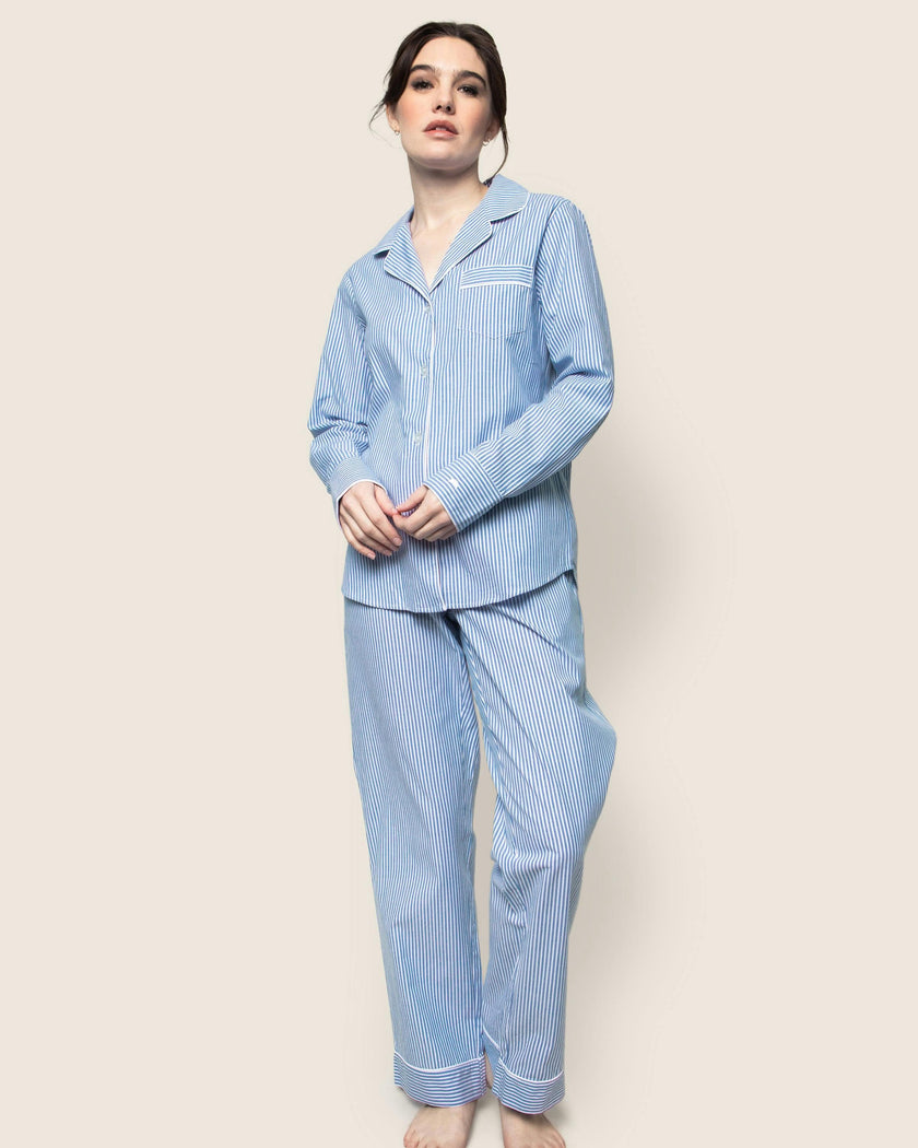 Women's Twill Pajama Set in French Blue Heritage Stripe