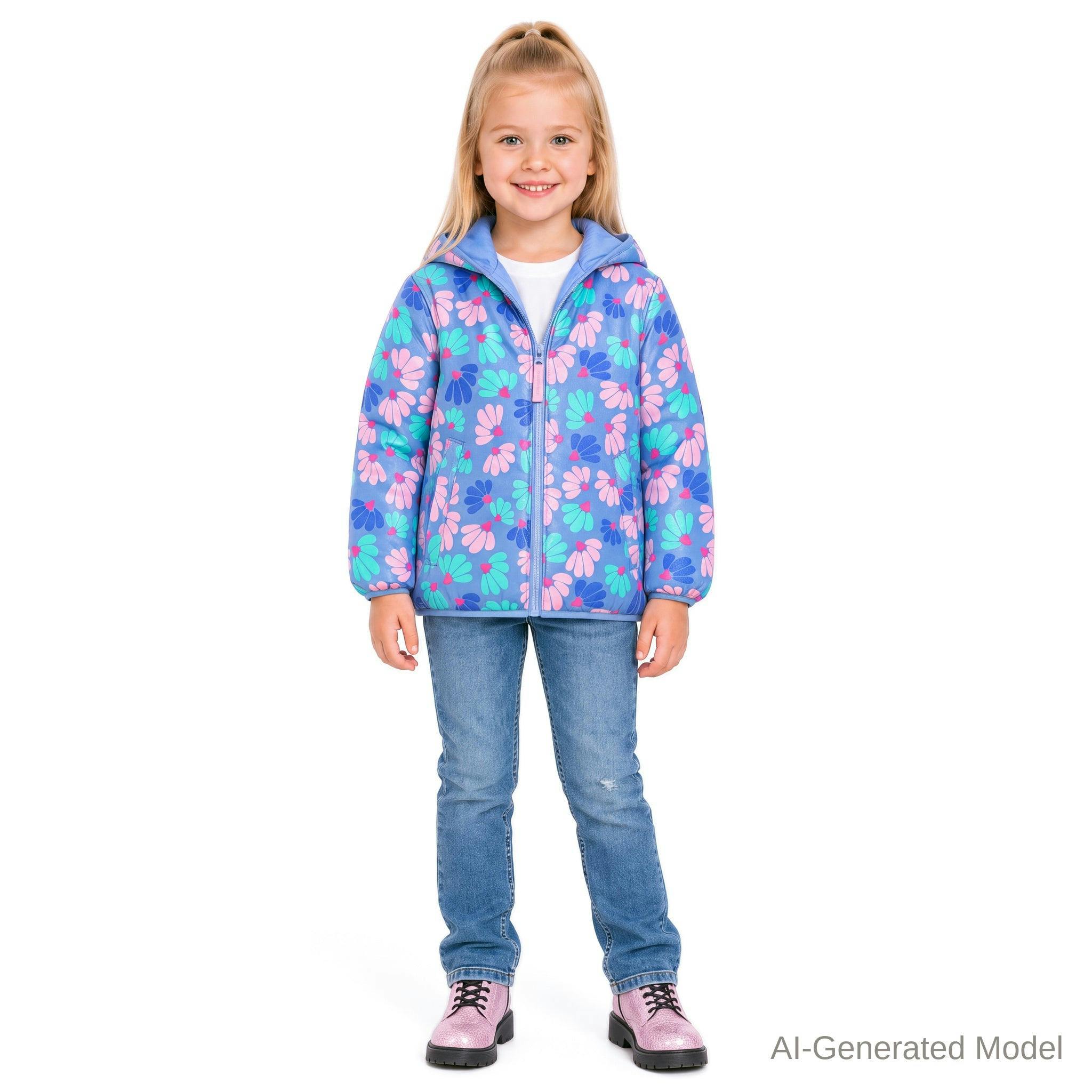 Reversible Color-Changing Puffer Jacket | Blue Floral