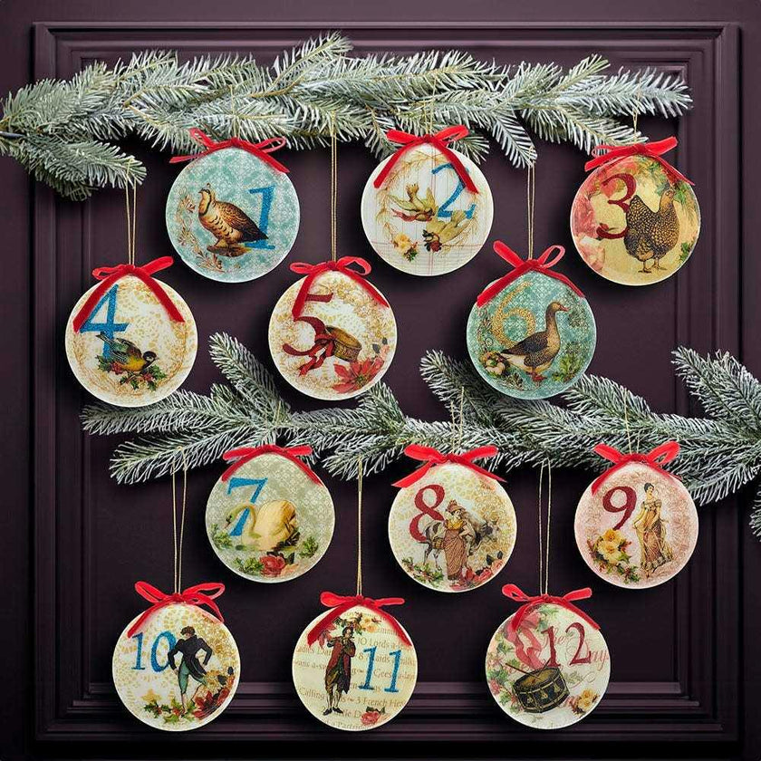 85mm Decoupage Ball Ornament Set of 12