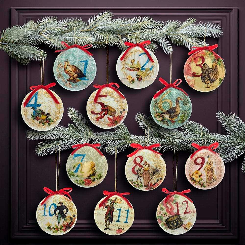 85mm Decoupage Ball Ornament Set of 12