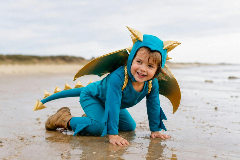 Jade Blue and Gold Dragon Costume