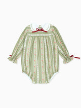 Sage Green Floral Stripe Senna Baby Girl Romper