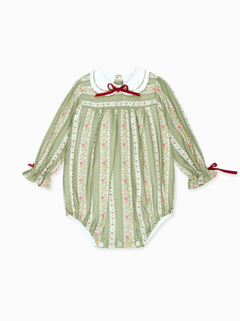 Sage Green Floral Stripe Senna Baby Girl Romper