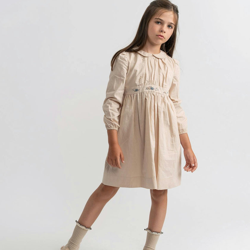 Floral Embroidered Dress Beige